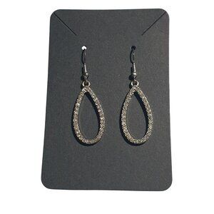 Silver Tone Teardrop Dangle Earrings Rhinestone Vintage Formal Mom Holiday Gift